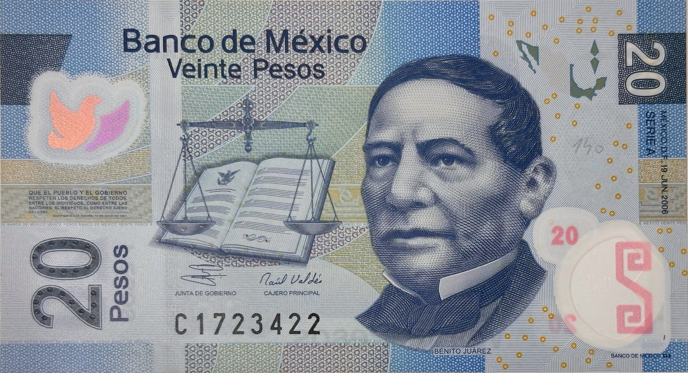 Mexiko, 20 Pesos 2006, plastová, P.122a-c