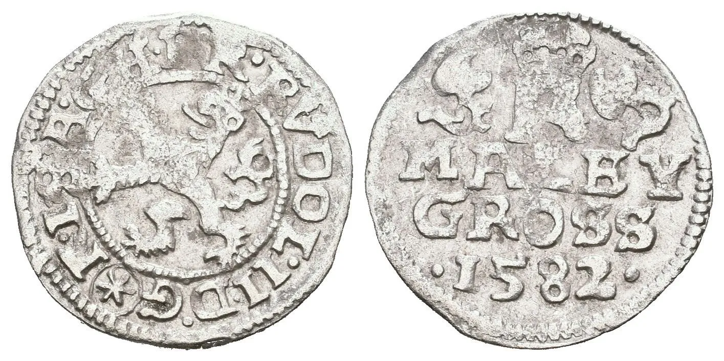 Malý groš 1582, České Budějovice-Schönfeld, HN.16b (opis 7a), značka mincmistra v kroužku, — 1