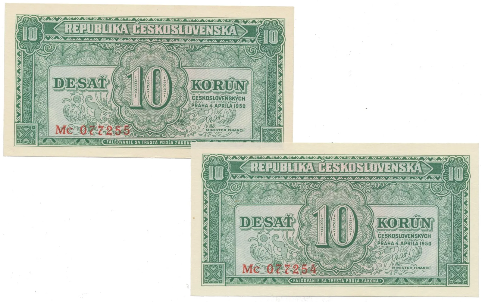 10 Koruna 1950, Hej.86b, 2 ks