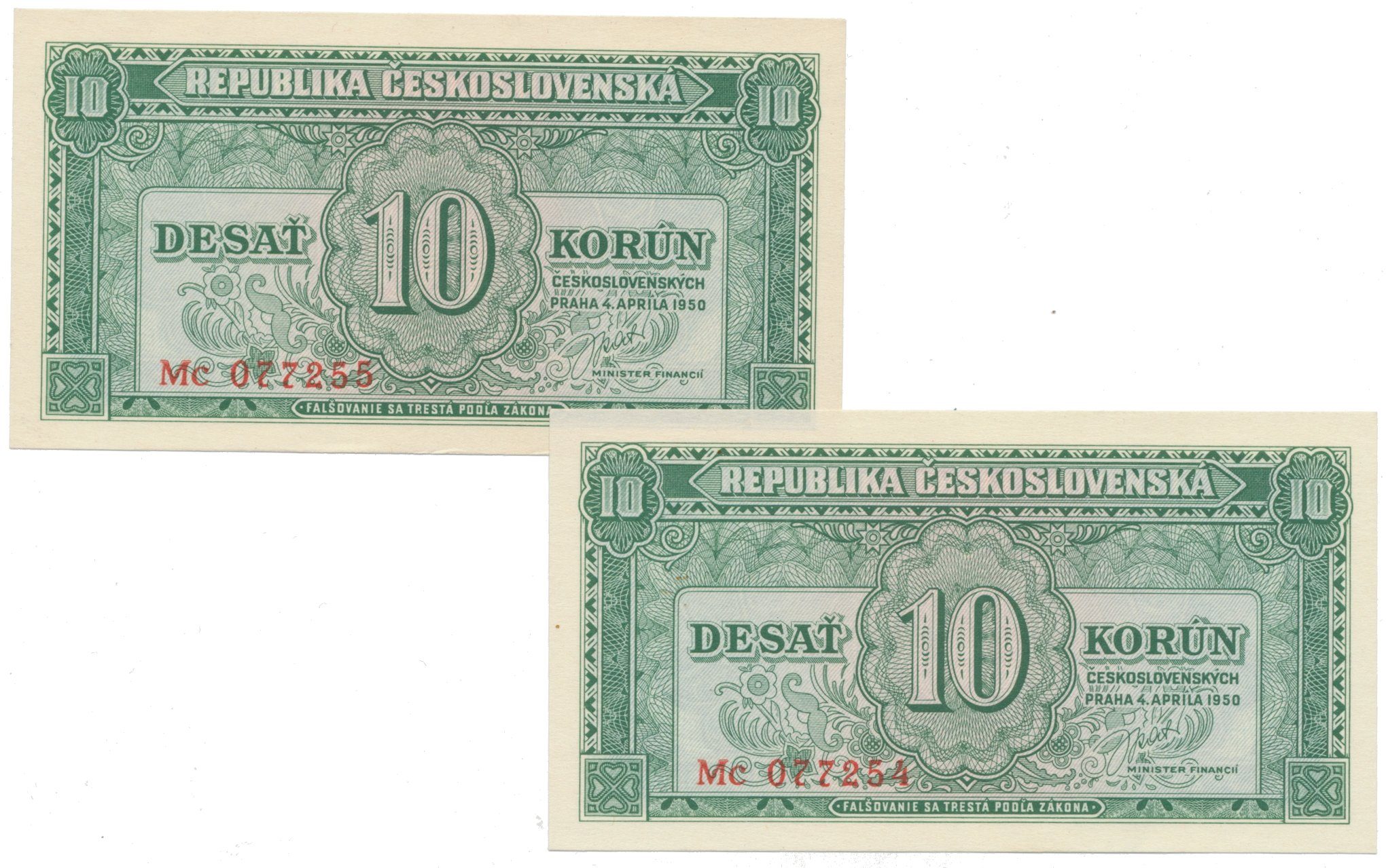 10 Koruna 1950, Hej.86b, 2 ks