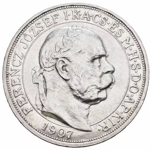 5 Koruna 1907 KB - Jubilejní k 40. výročí korunovace na uherského krále,