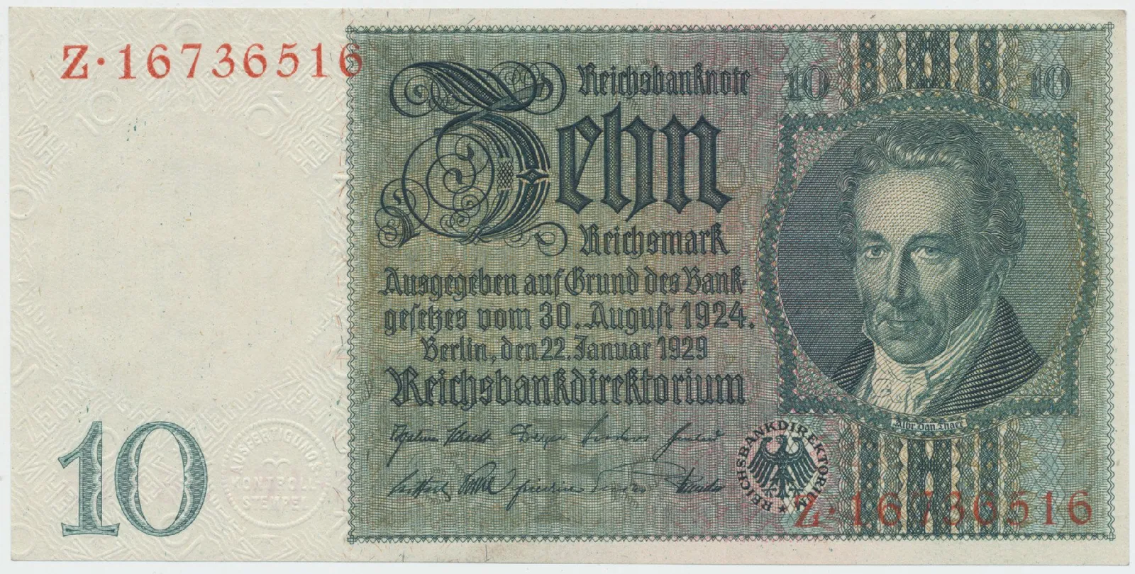 Německo, 10 Reichsmark 1929, typ H/H, poslední série Z, Hej.D2a