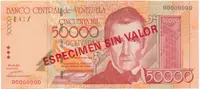 Venezuela, 50.000 Bolivares 1998, anulát - ESPECIMEN SIN VALOR, P.83s