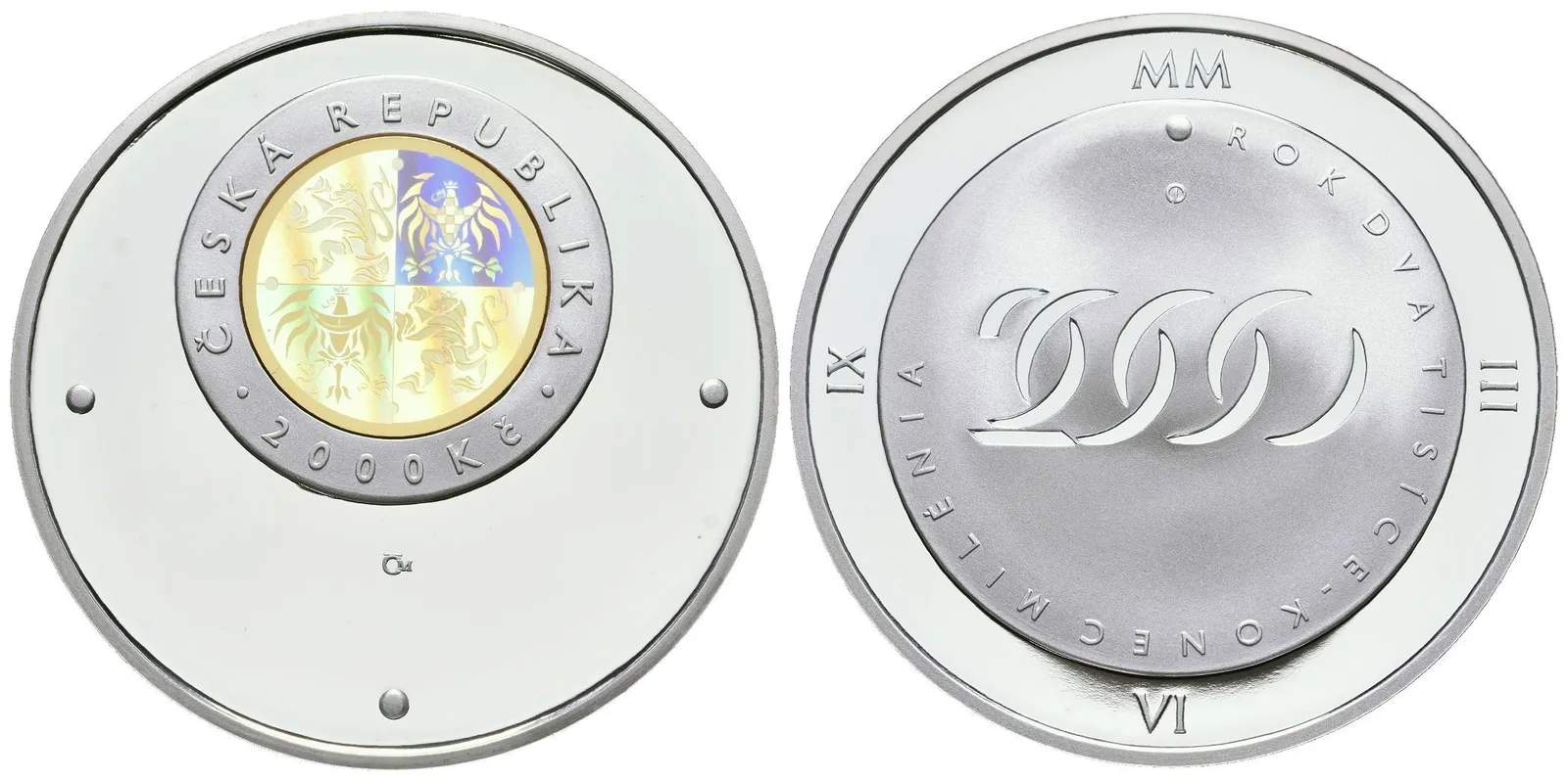 2000 Kč 2000 - Konec milénia, bez etue a certifikátu, drobné oxidační skvrnky — 1