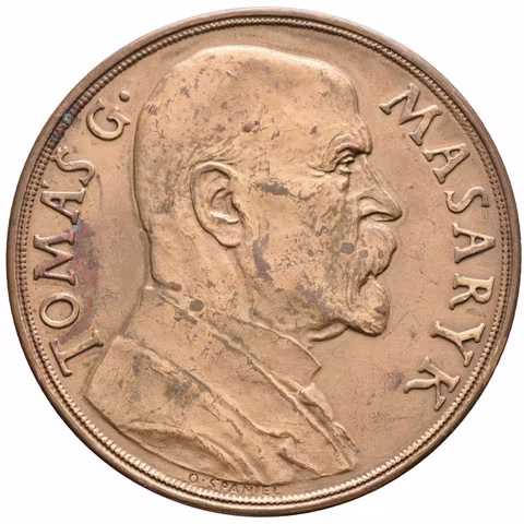 AE Medaile 1935 - K 85. narozeninám T. G. Masaryka. Poprsí T. G. Masaryka zprava,