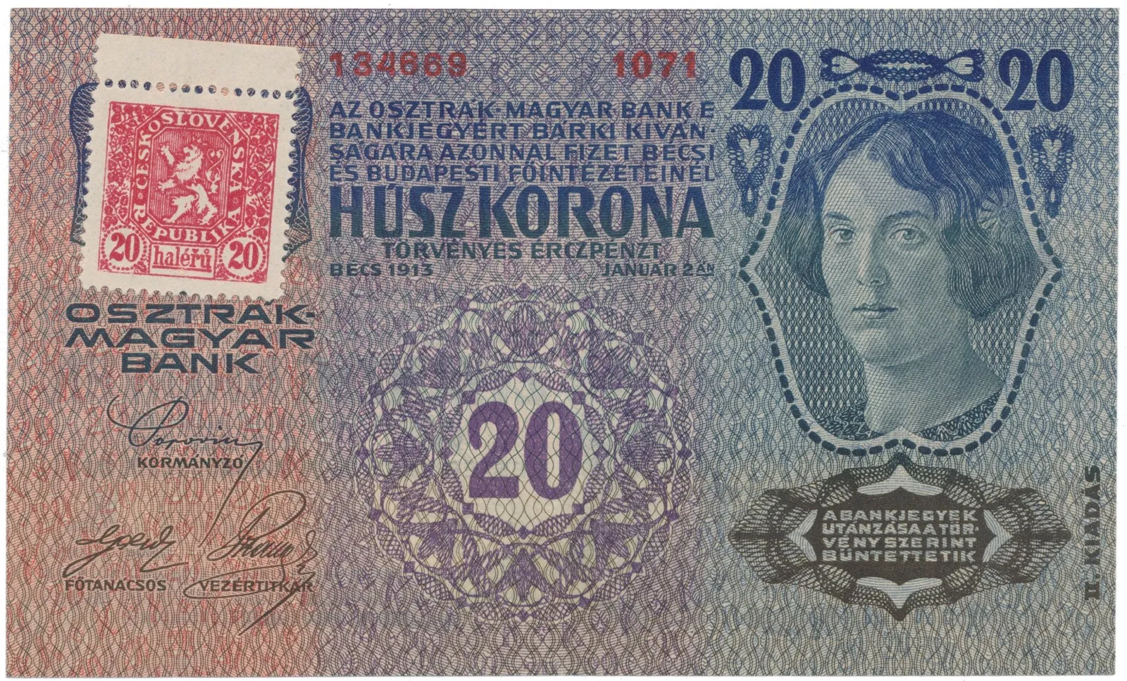 20 Koruna 1913 (1919), II. vydání, Hej.3