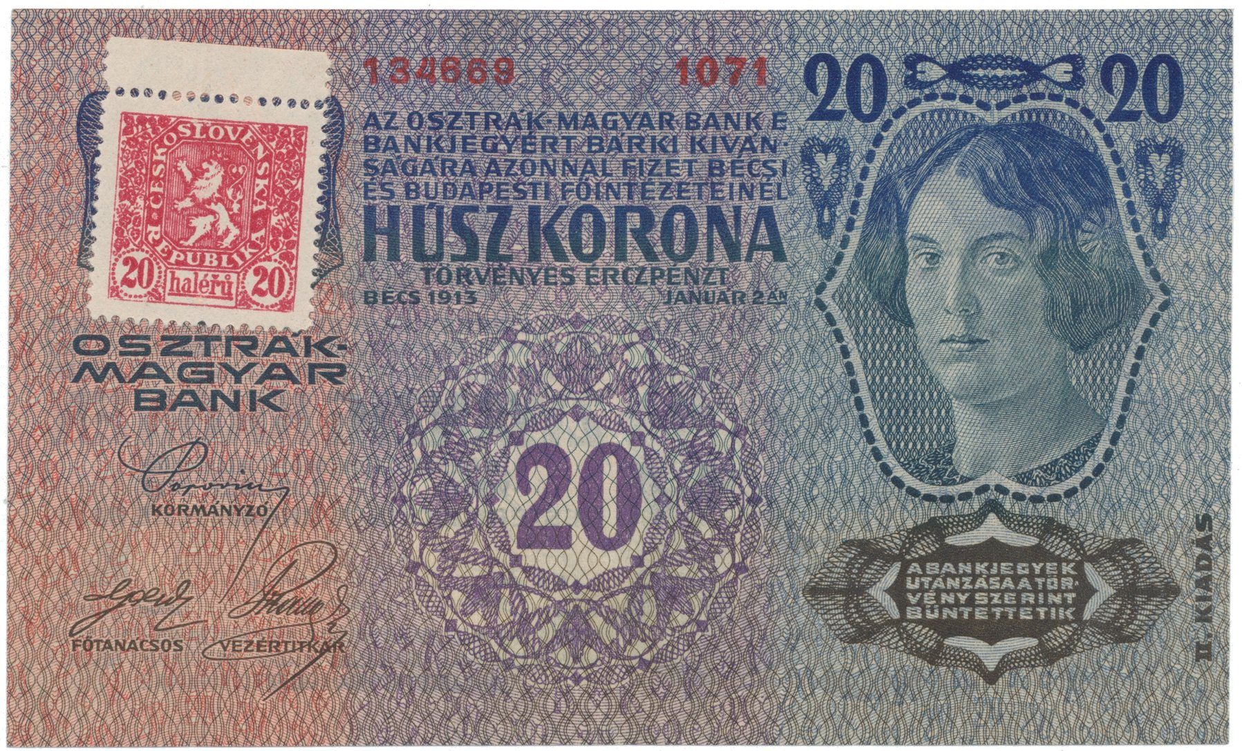 20 Koruna 1913 (1919), II. vydání, Hej.3