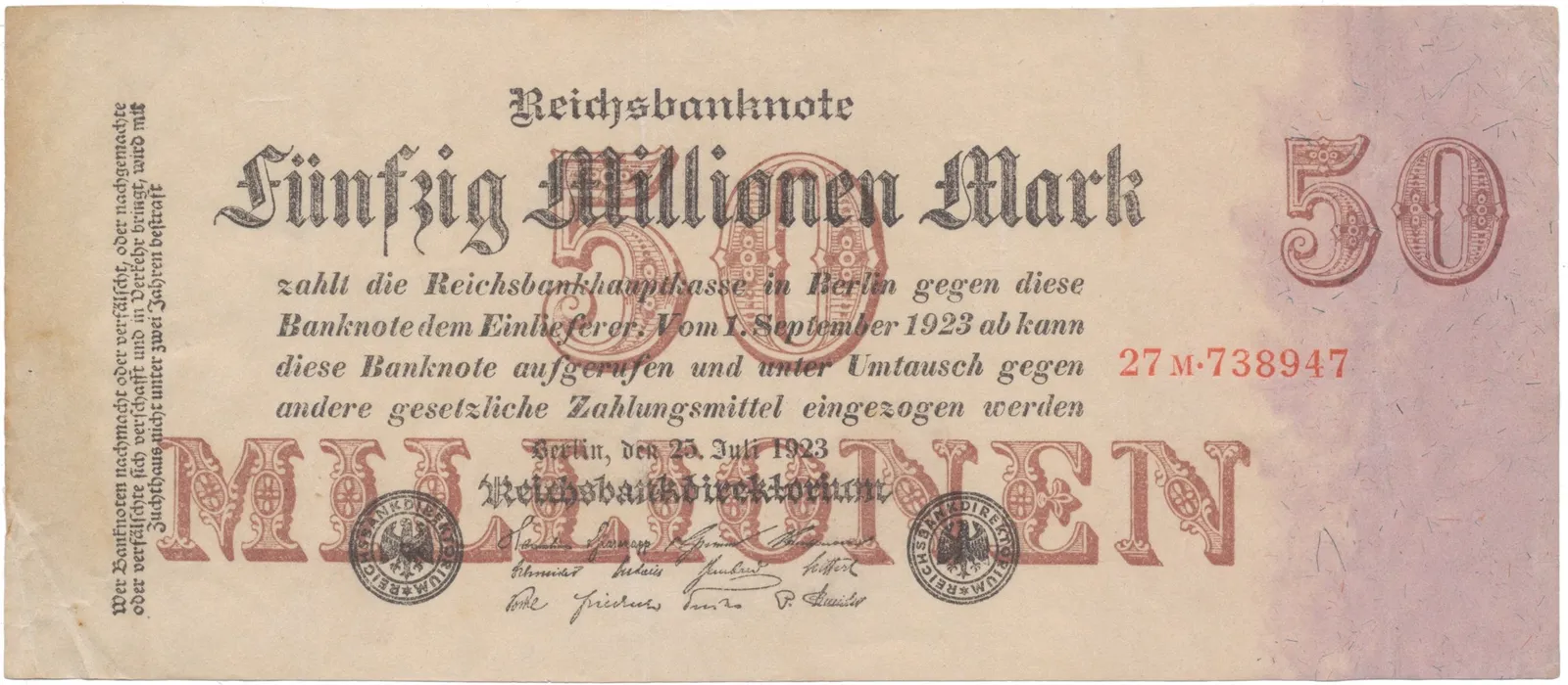 Německo, 50 Millionen Mark 1923, Ro.97b