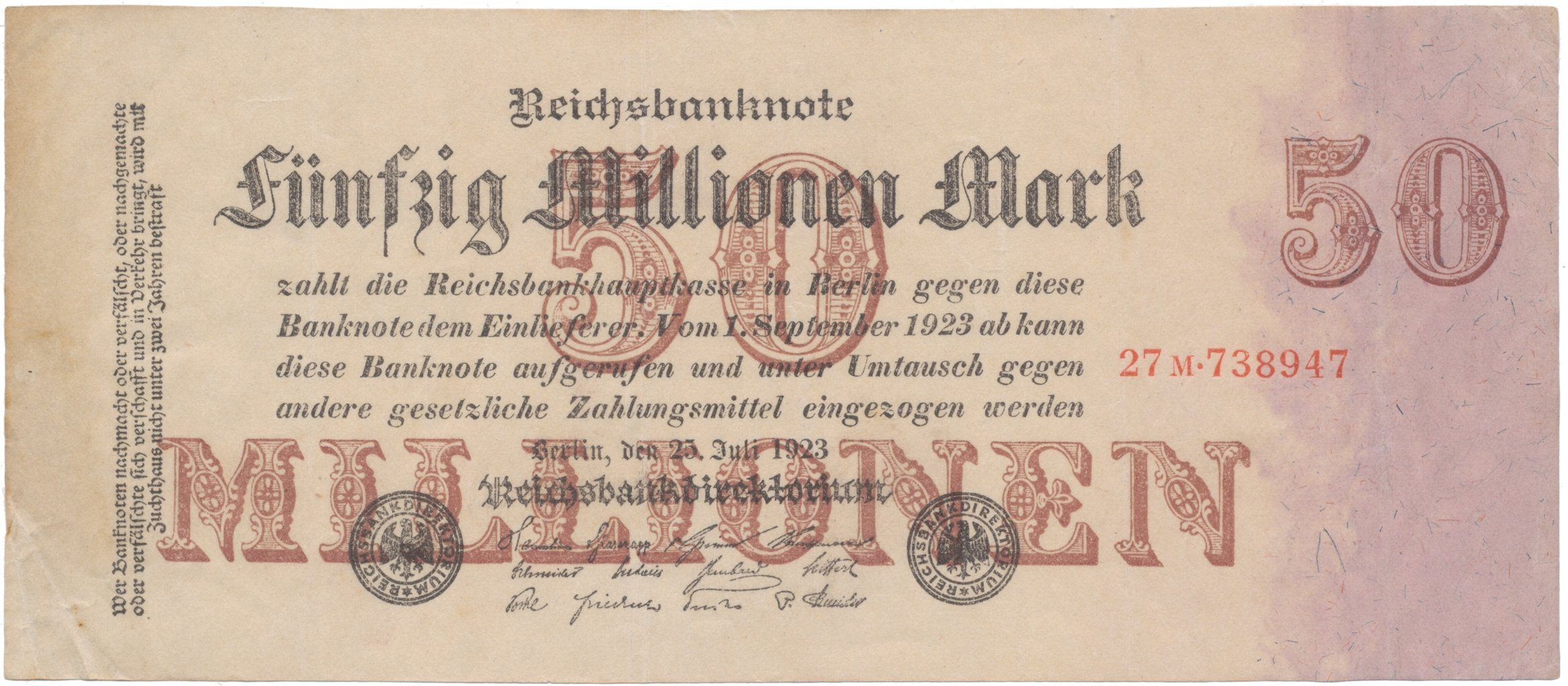 Německo, 50 Millionen Mark 1923, Ro.97b