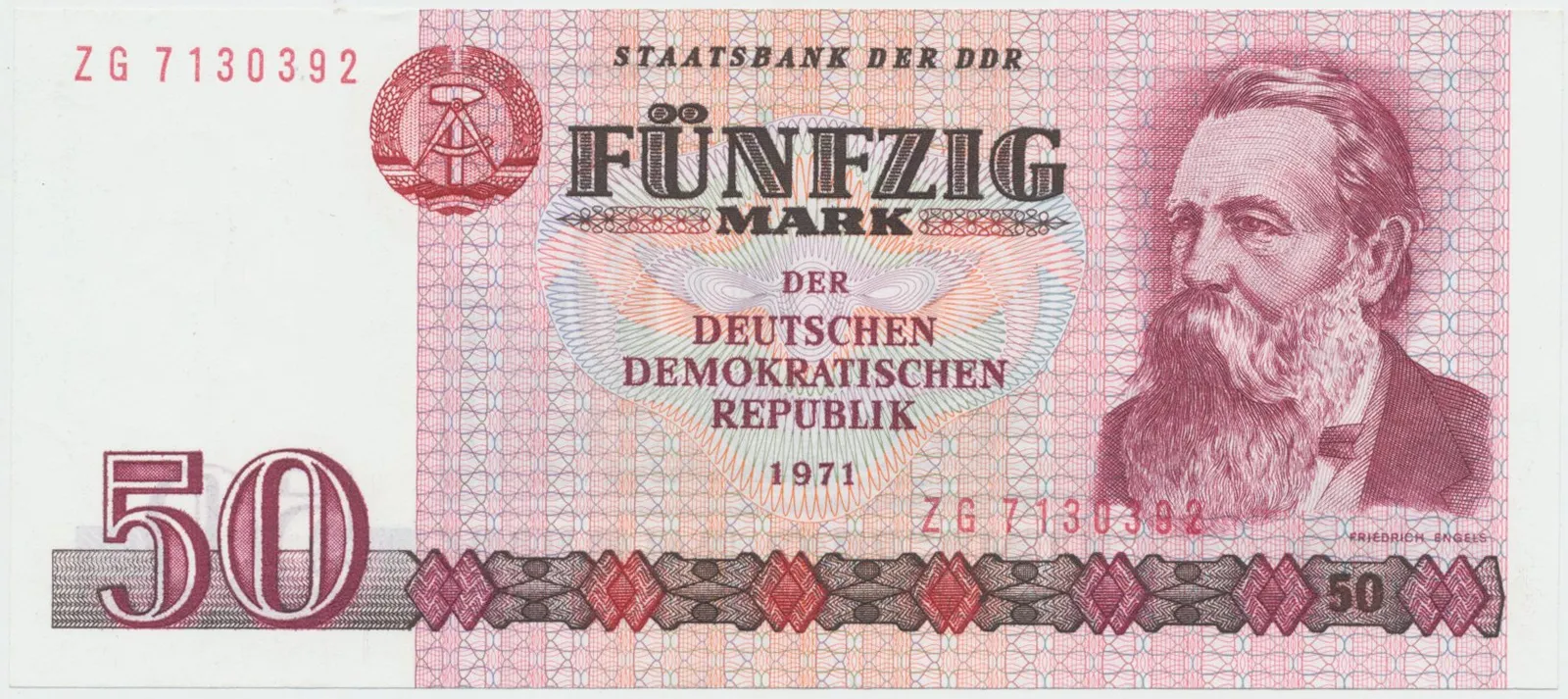 Německo - NDR, 50 DM 1971, II. vydání (1986), náhradní série ZG, Ros.360d