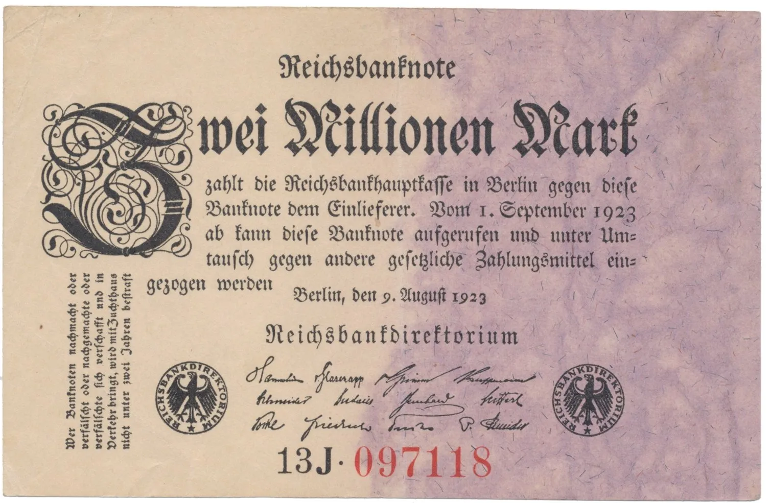 Německo, 2 Millionen Mark 1923, Ro.102b