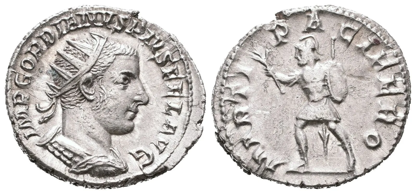Antoninian, Antiochia, 242 - 244, Rv: MARTI PACIFERO, Mars kráčející vlevo — 1