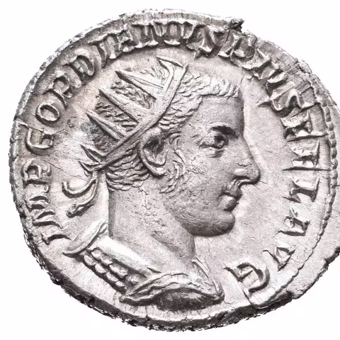 Antoninian, Antiochia, 242 - 244, Rv: MARTI PACIFERO, Mars kráčející vlevo