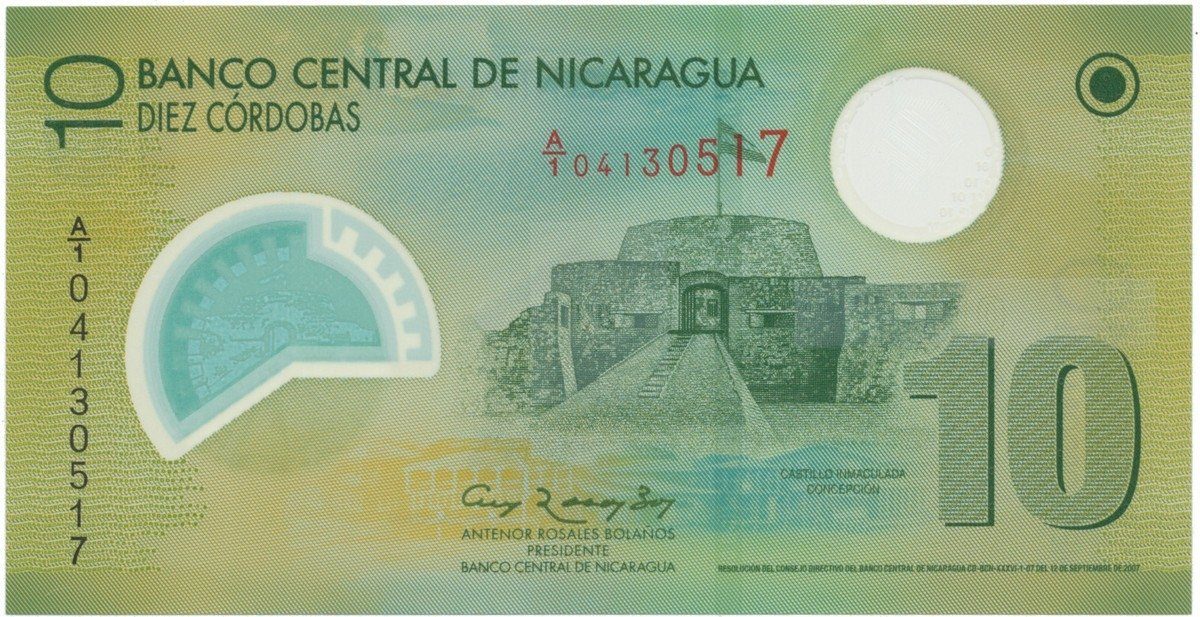Nikaragua, 10 Cordobas 2007, plastová, P.201