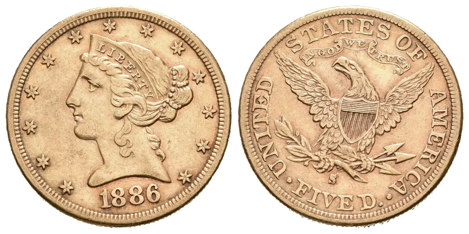 USA, 5 Dollars 1886 S