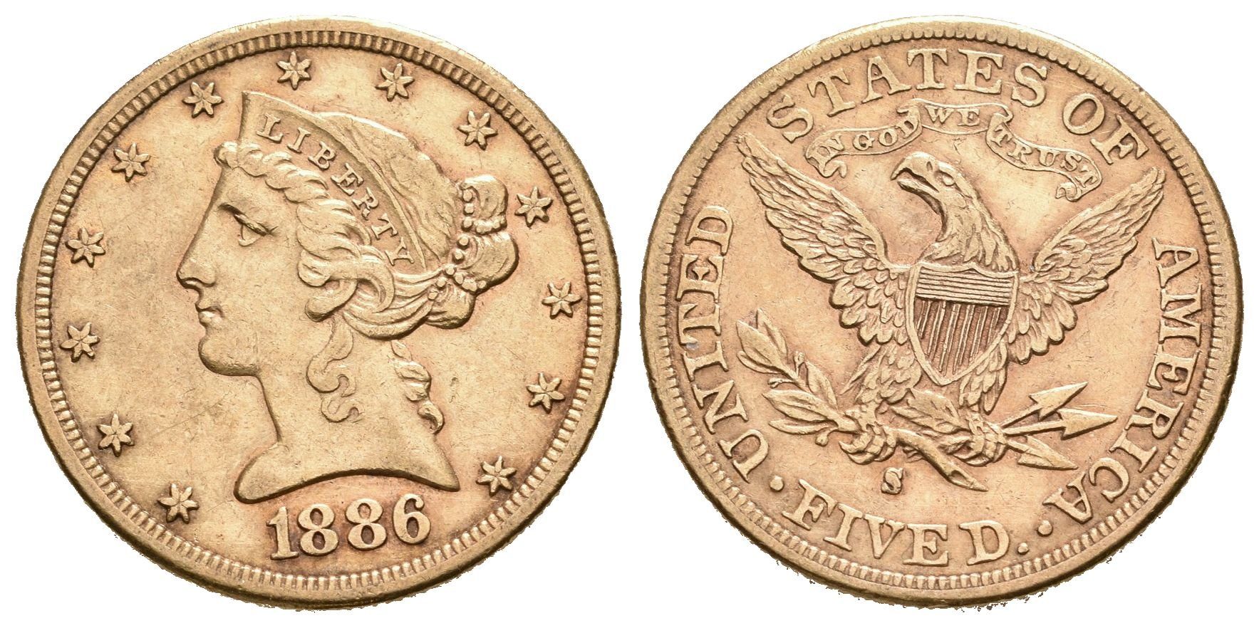 USA, 5 Dollars 1886 S