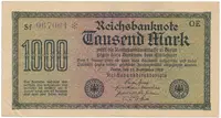 Německo, 1000 Mark 1922, vod. Kreuzblütten, fialové číslo, Ro.75k