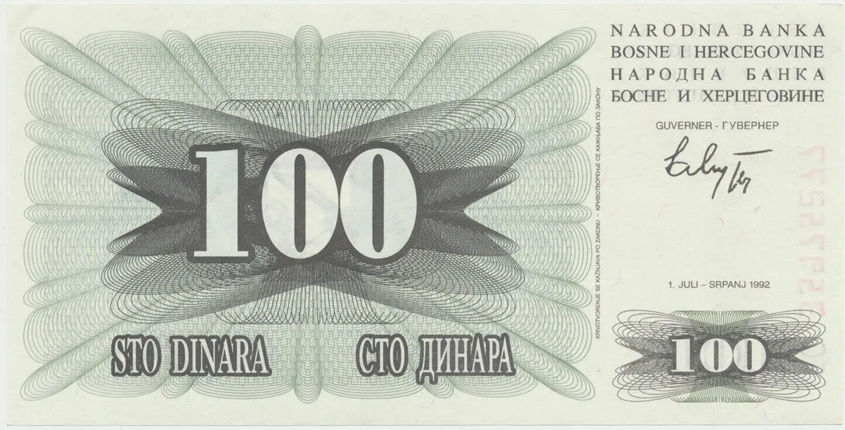 Bosna a Hercegovina, 100 Dinara 1992, P.13a