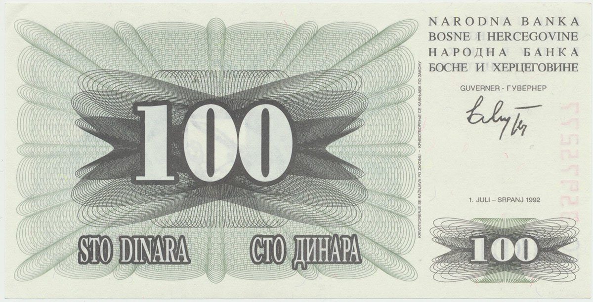 Bosna a Hercegovina, 100 Dinara 1992, P.13a
