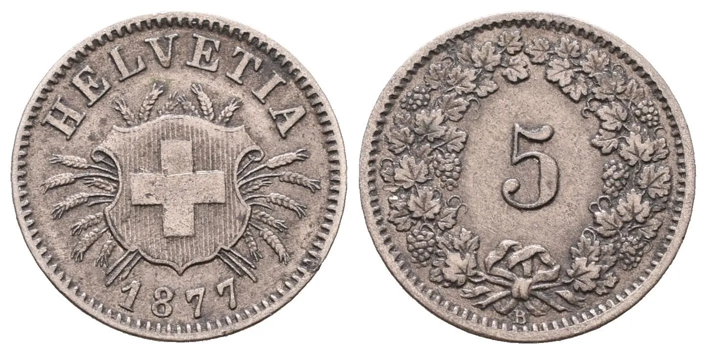 Švýcarsko, 5 Rappen 1877 B