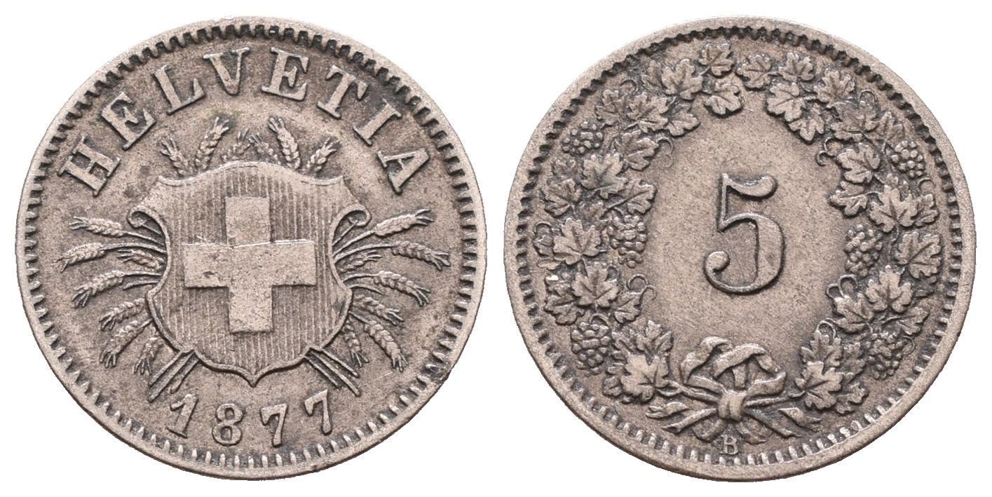Švýcarsko, 5 Rappen 1877 B