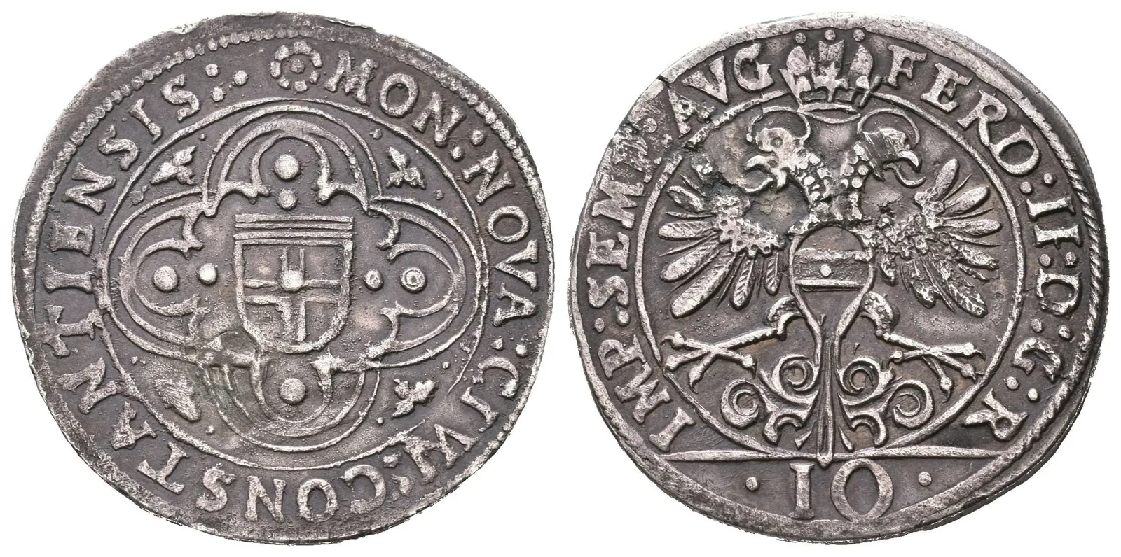 10 Krejcar b.l., KM.119, tmavá patina, pěkně vyražený, vady střížku — 1