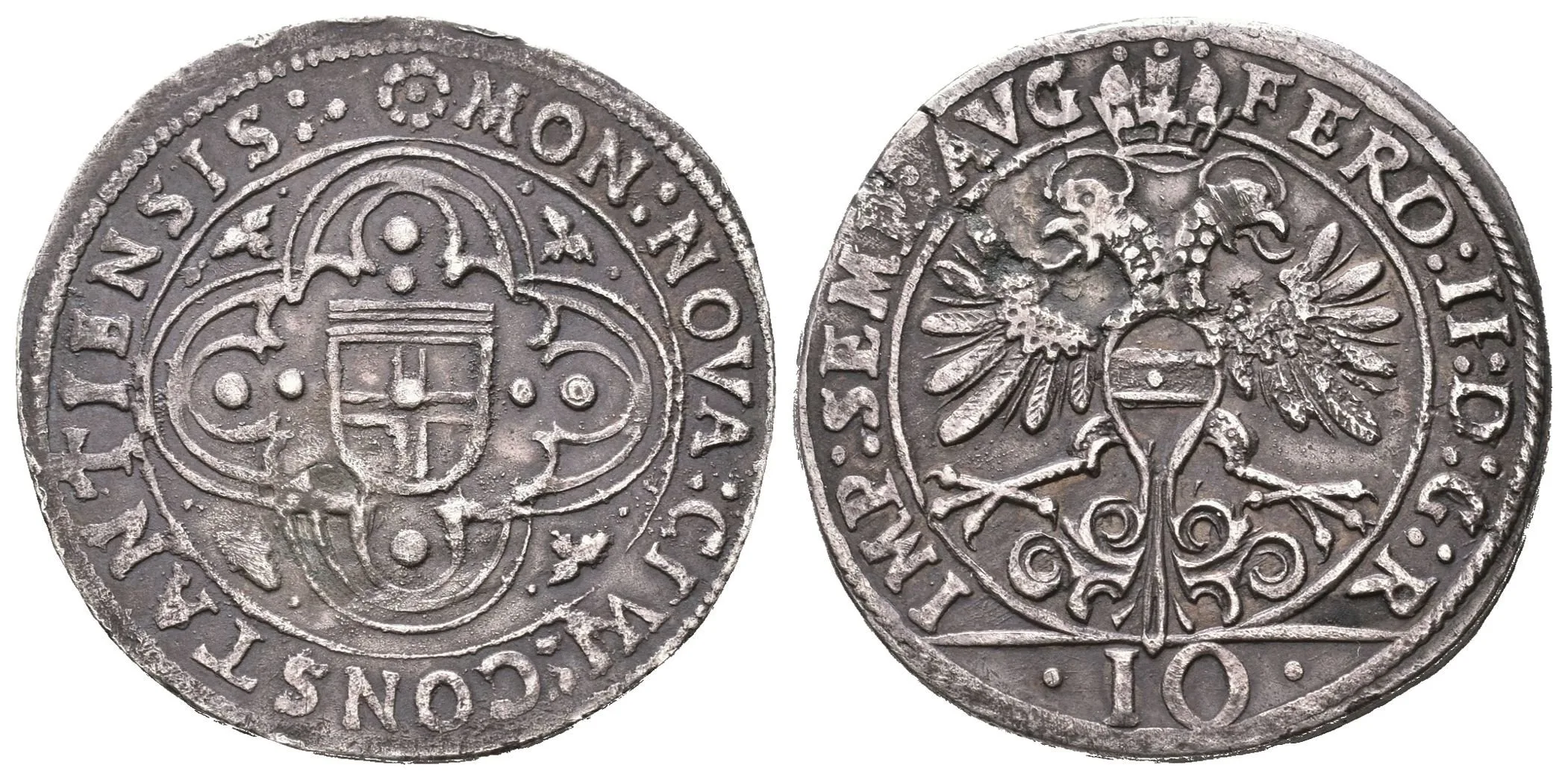 10 Krejcar b.l., KM.119, tmavá patina, pěkně vyražený, vady střížku — 1