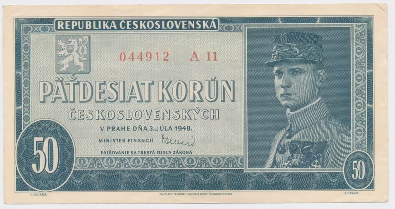 Československo, 50 Koruna 1948, série A 10 - 48, Hej.82a2