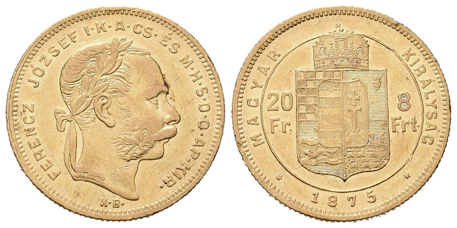 8 Zlatník / 20 Frank 1875 KB
