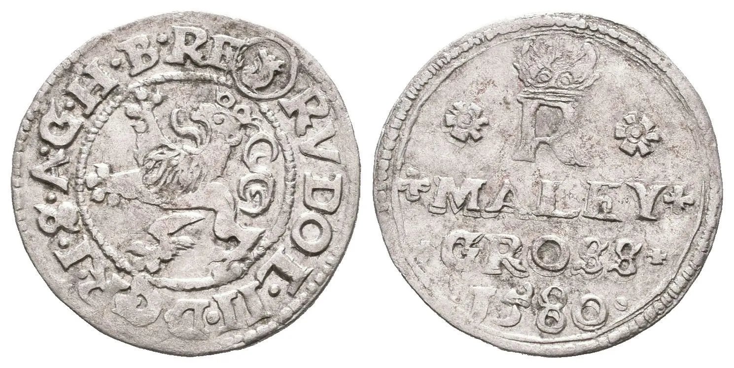 Malý groš 1580, Jáchymov-Kádner, HN.3 (opis 7b), pěkná zachovalost, patina — 1