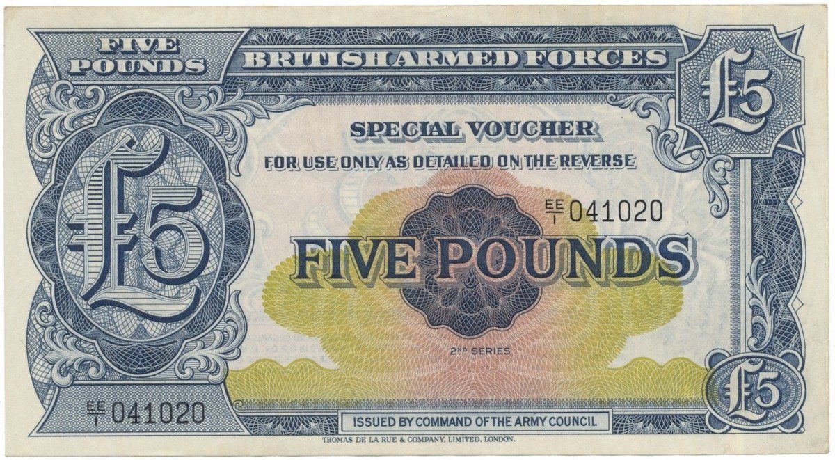 Velká Británie, 5 Pounds (1948), BAF - vojenské vydání, P.M23