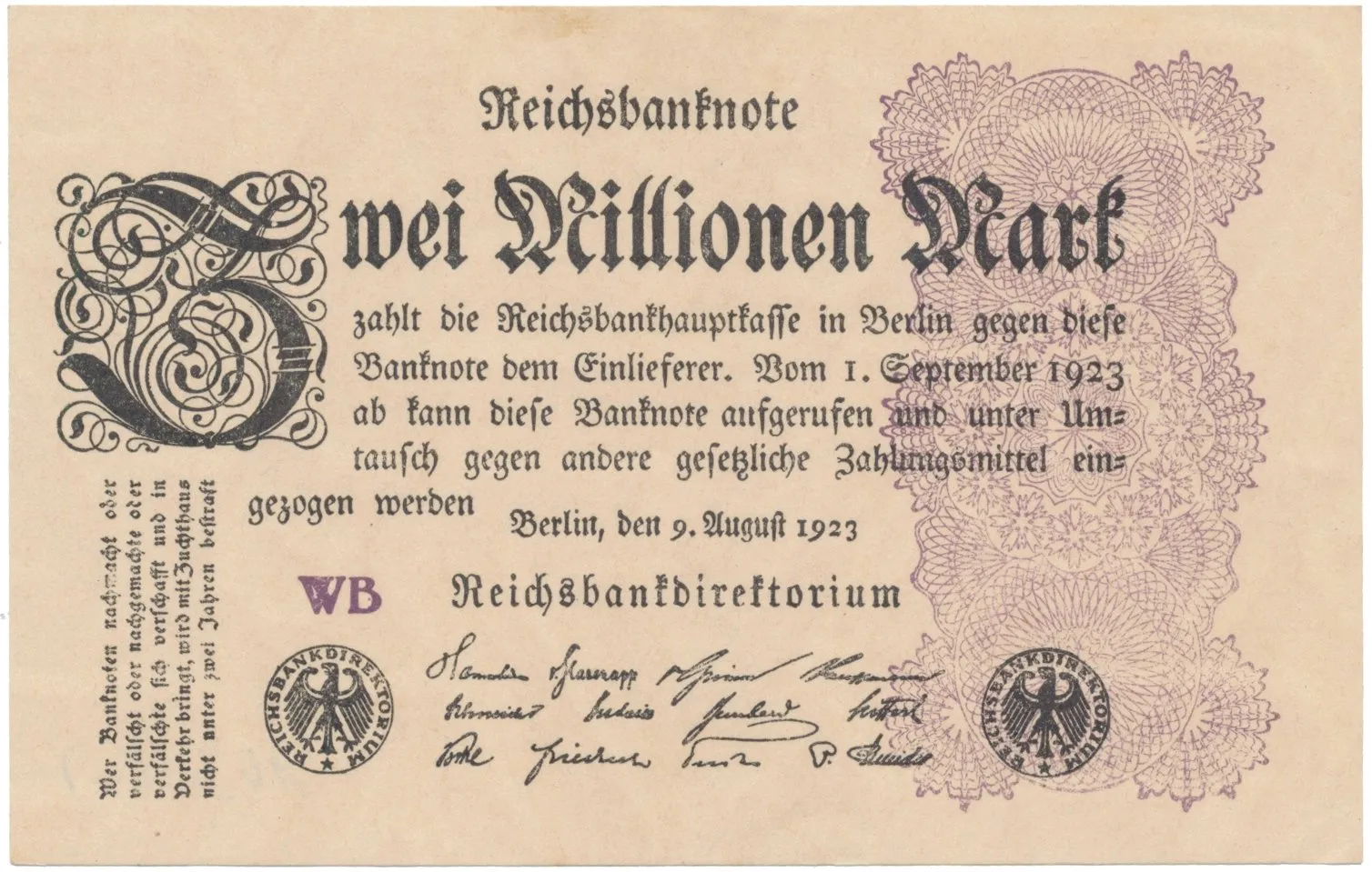 Německo, 2 Millionen Mark 1923, Ro.103a