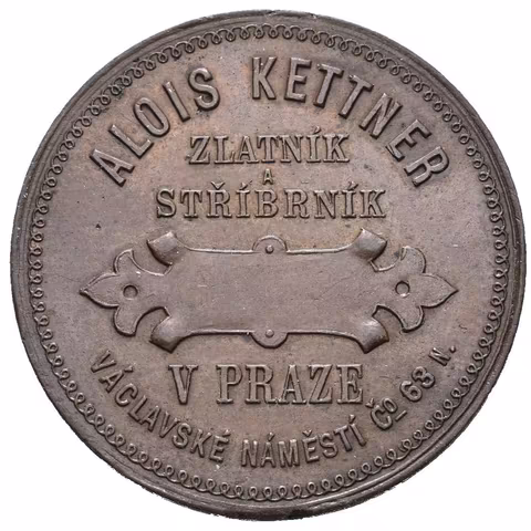 Praha - Alois Kettner, zlatník a stříbrník, reklamní žeton. Cu 30 mm