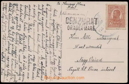 1920 CHUST - OBSAZENÍ RUMUNSKEM pohlednice adresovaná do Nagy Varadu vyfr. rumunskou zn. 15b s DR HUSZT 920 Feb.17., dop