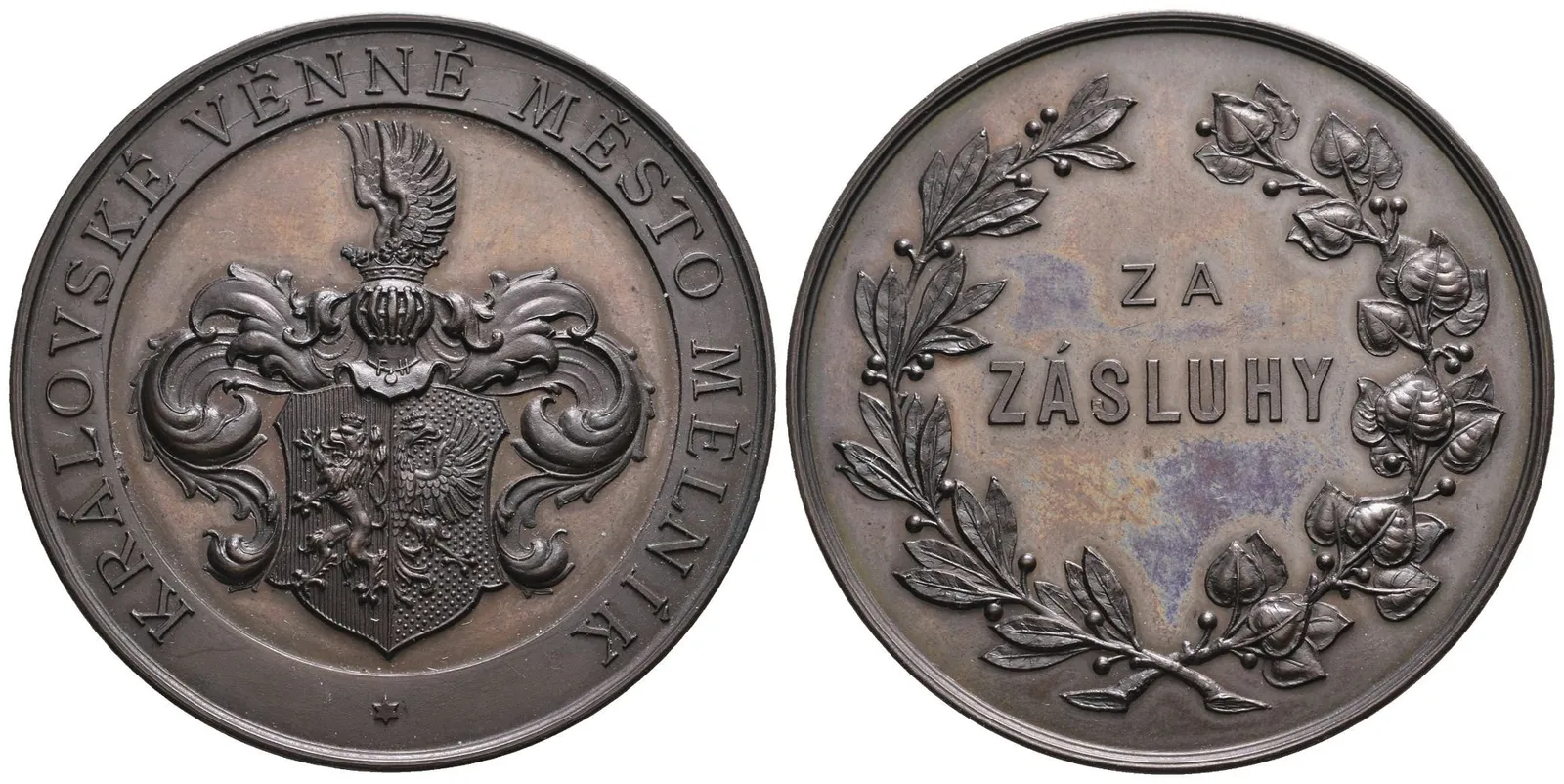 AE Medaile b.l. - Za zásluhy, Královské věnné město Mělník. Bronz 47,5 mm, — 1