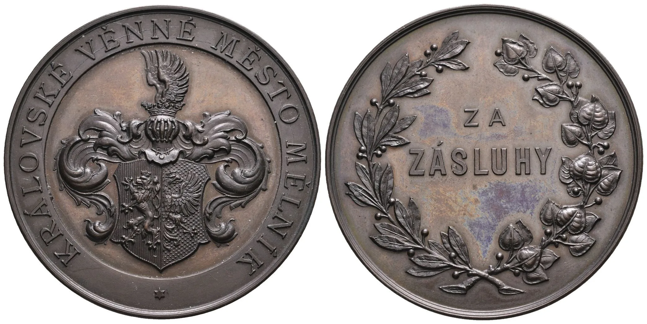 AE Medaile b.l. - Za zásluhy, Královské věnné město Mělník. Bronz 47,5 mm, — 1