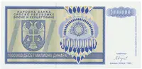 Bosna a Hercegovina, 10 Miliona Dinara 1993, anulát, AA 0000000, P.144 - fotografie 2