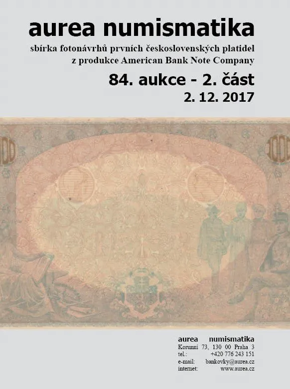84a. Aukce - sbírka fotonávrhů prvních československých platidel z produkce American Bank Note Company