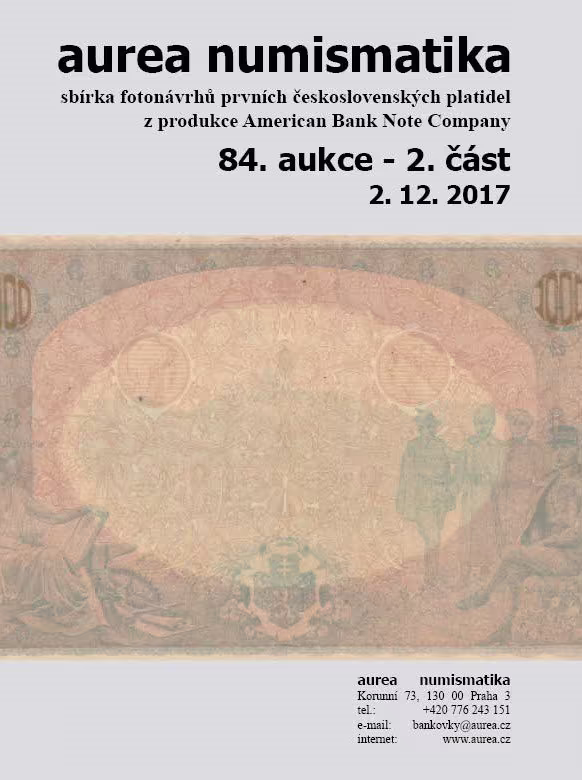 84a. Aukce - sbírka fotonávrhů prvních československých platidel z produkce American Bank Note Company