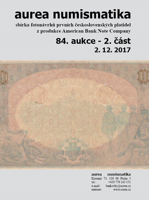 84a. Aukce - sbírka fotonávrhů prvních československých platidel z produkce American Bank Note Company