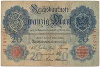 Německo, 20 Mark 1906, 6-místný číslovač, Ro.24a
