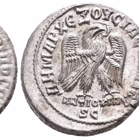 Syria, Seleucis a Pieria, Antiochia ad Orontem, Tetradrachma, Rv: Stojící orel zprava,
