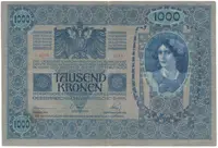 1000 Koruna 1902 (1919), šedozelený podtisk, kolkovaná, Hej.6a - fotografie 2