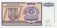 Chorvatsko - Srbská Krajina, 1.000.000 Dinara 1993, bankovní vzor, AA 0000000, přet. SPECIMEN, P.R10s - fotografie 2