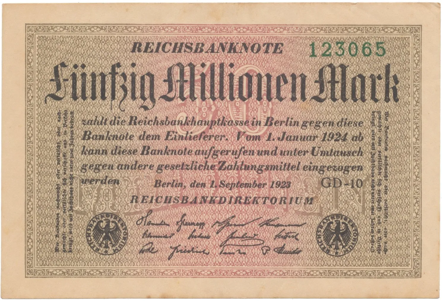 Německo, 50 Millionen Mark 1923, Ro.108l