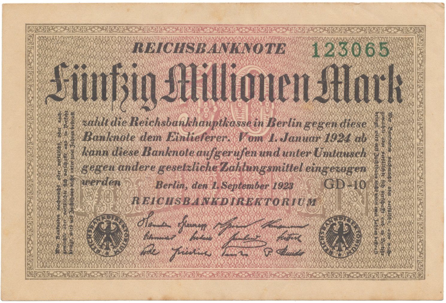 Německo, 50 Millionen Mark 1923, Ro.108l