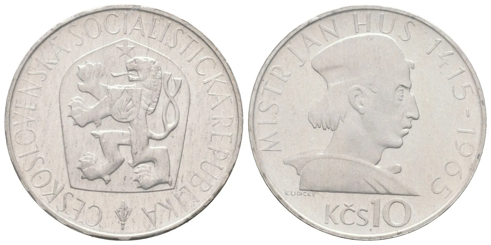 10 Kčs 1965 - Jan Hus, Aurea.111, PROOF, zataveno v plastovém přebalu — 1