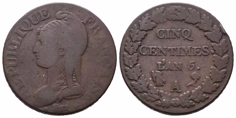 Francie Republika, 5 Centime rok 5 (1796 - 1797) A