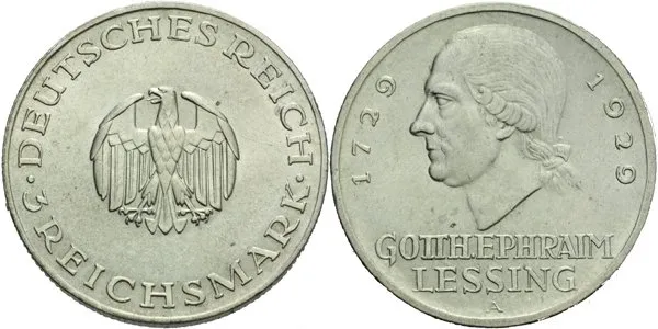 Výmar, 3 Marka 1929 A - Lessing