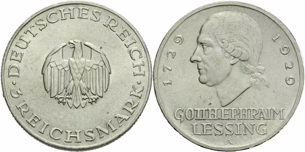 Výmar, 3 Marka 1929 A - Lessing